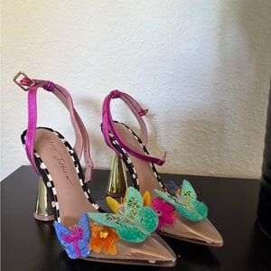 Betsey Johnson Pink and Gold Butterfly Heels - Kamilla Butterfly Vinyl Pumps